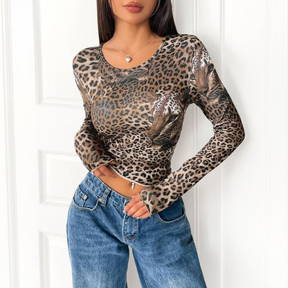 Women's Vintage Leopard Print Long-sleeved