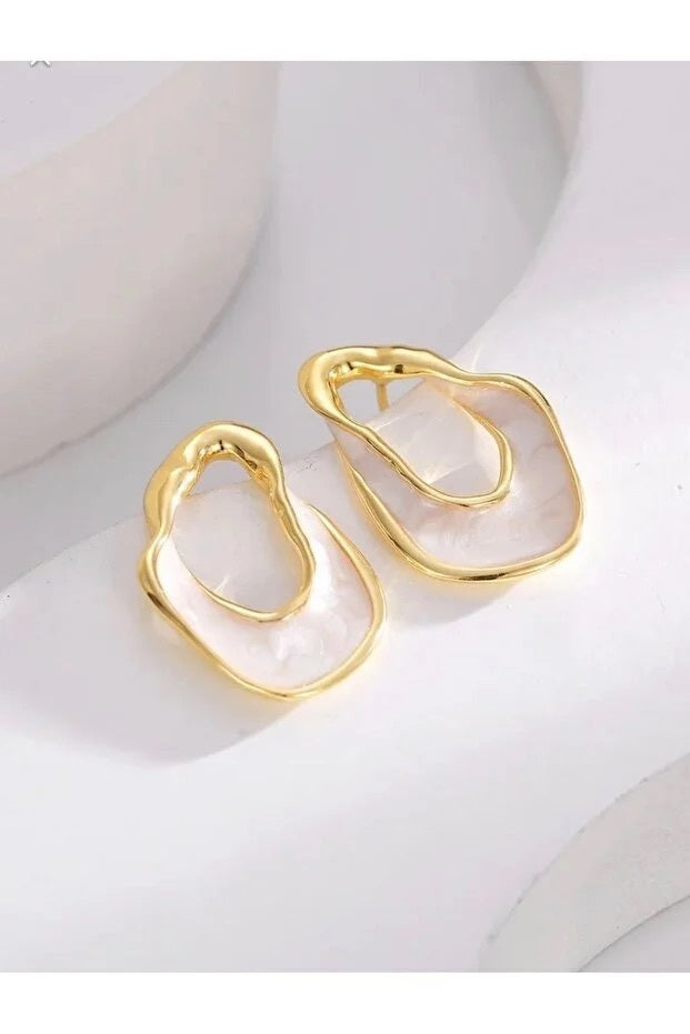 Asymmetric Plaid Gold Tone Earrings